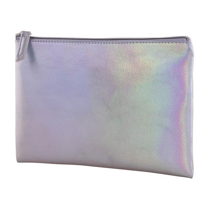 Moderno neceser de PU con efecto tornasol y tirador a juego color translúcido segunda vista Moderno neceser de PU con efecto tornasol y tirador a juego color translúcido segunda vista