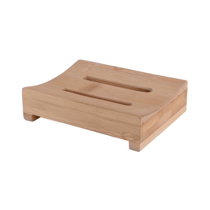 Jabonera con 2 orificios de drenaje hecha de bambú con certificado FSC color madera segunda vista Jabonera con 2 orificios de drenaje hecha de bambú con certificado FSC color madera segunda vista