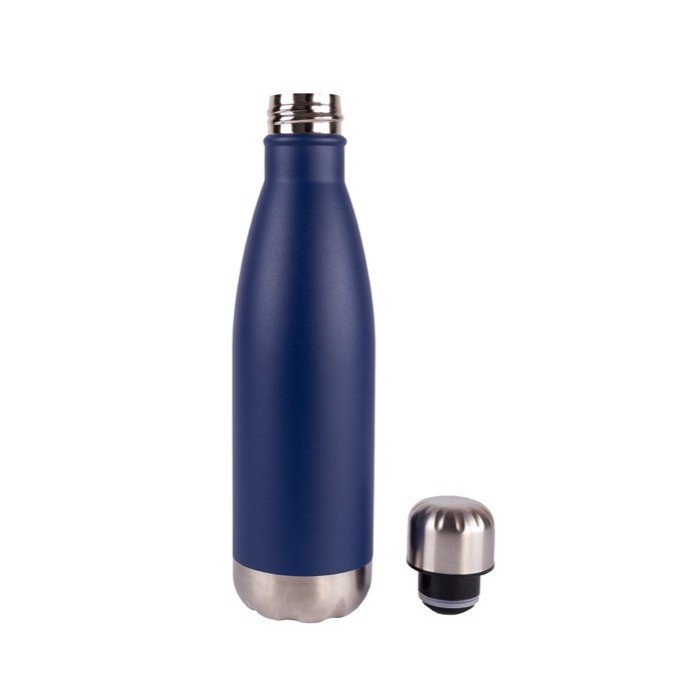 Botella de acero inoxidable reciclado con base y tapón plateado 500ml color azul marino primera vista