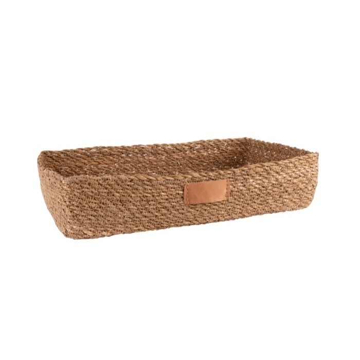 Cesta de almacenamiento hecha de algas entretejidas 35 x 20 x 7 cm color marrón tercera vista Cesta de almacenamiento hecha de algas entretejidas 35 x 20 x 7 cm color marrón tercera vista