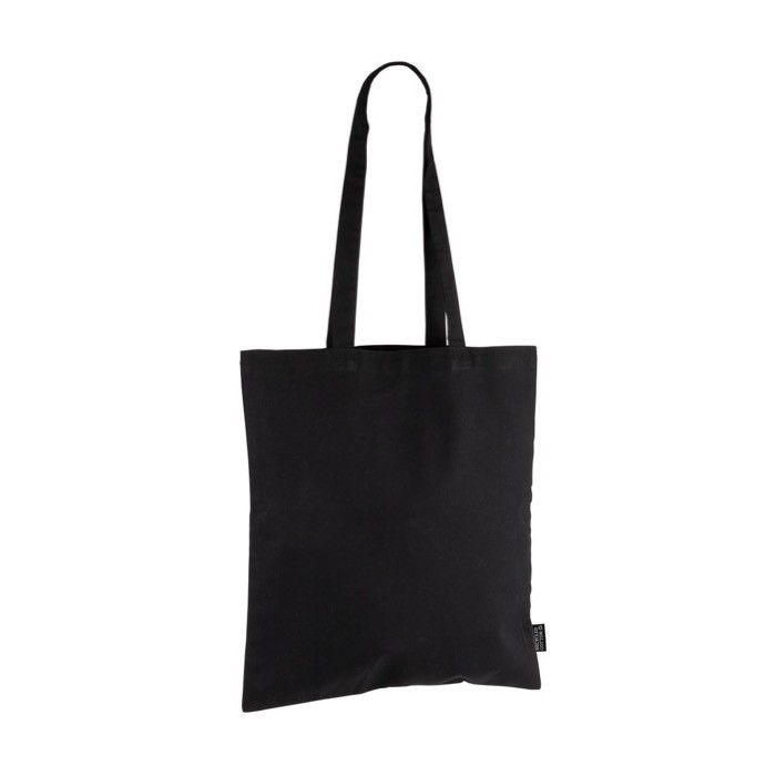 Bolsa de 100% algodón reciclado con asas largas 180 g/m2 color negro tercera vista Bolsa de 100% algodón reciclado con asas largas 180 g/m2 color negro tercera vista