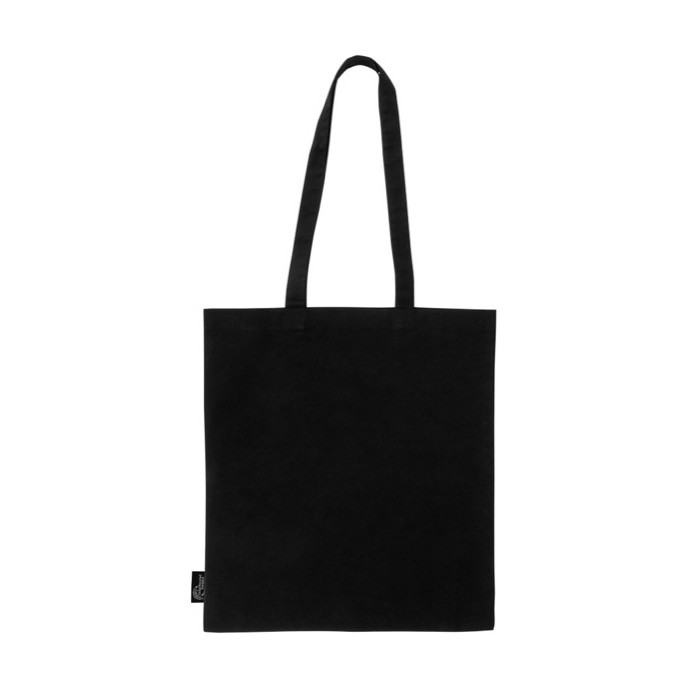 Bolsa de 100% algodón reciclado con asas largas 180 g/m2 color negro sexta vista Bolsa de 100% algodón reciclado con asas largas 180 g/m2 color negro sexta vista