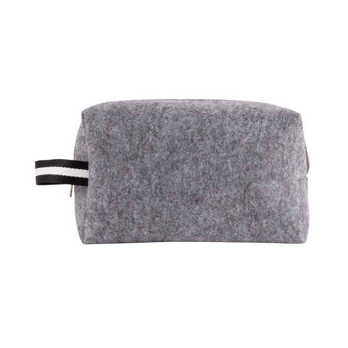 Neceser de fieltro RPET con asa bicolor en el costado 360 g/m2 color gris segunda vista Neceser de fieltro RPET con asa bicolor en el costado 360 g/m2 color gris segunda vista