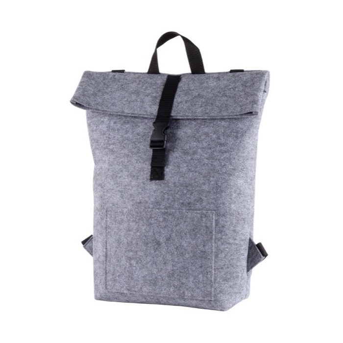 Mochila de fieltro RPET con bolsillo interior para portátil 15.6'' color gris tercera vista Mochila de fieltro RPET con bolsillo interior para portátil 15.6'' color gris tercera vista