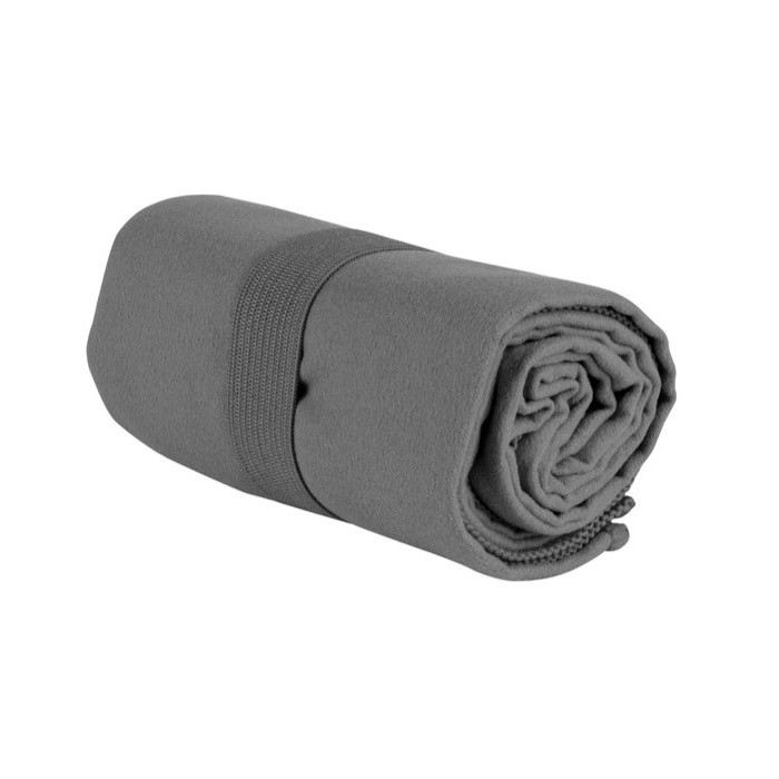 Toalla absorbente de microfibra RPET y elástico a juego color gris primera vista