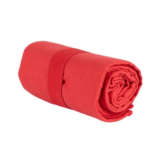 Toalla absorbente de microfibra RPET y elástico a juego color rojo cuarta vista
