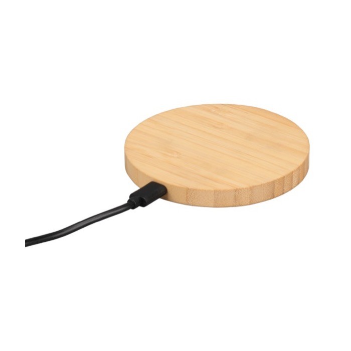 Cargador inalámbrico de bambú con superficie retroiluminada 15W color negro cuarta vista Cargador inalámbrico de bambú con superficie retroiluminada 15W color negro cuarta vista