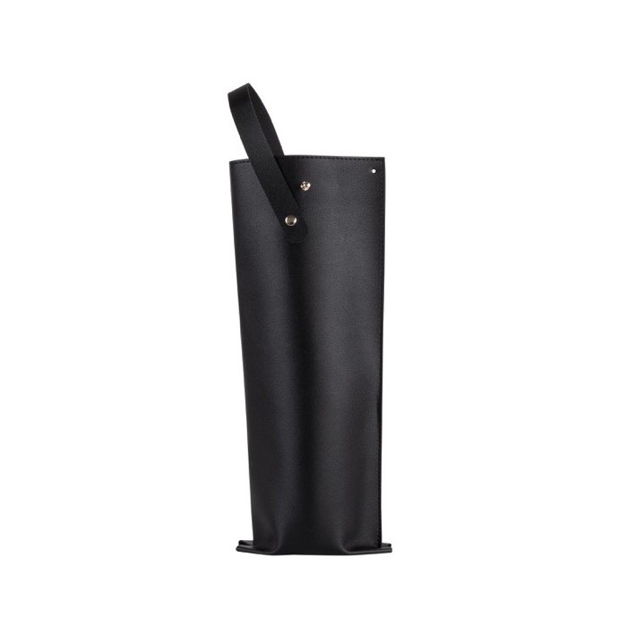 Funda para botellas de vino de cuero sintético con asa y fuelle color negro cuarta vista Funda para botellas de vino de cuero sintético con asa y fuelle color negro cuarta vista