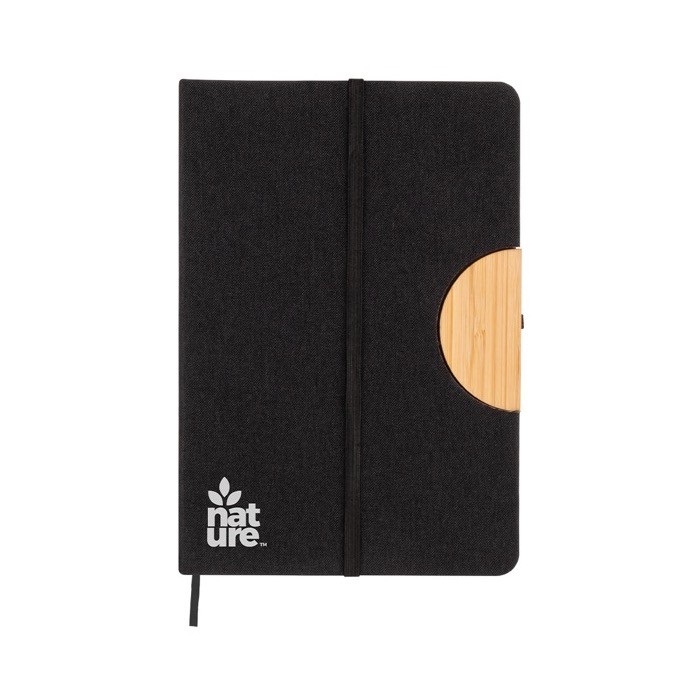 Libreta ecológica con tapa de RPET y soporte para móvil A5 hojas lisas color negro segunda vista Libreta ecológica con tapa de RPET y soporte para móvil A5 hojas lisas color negro segunda vista