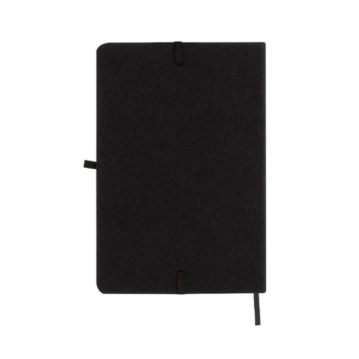 Libreta ecológica con tapa de RPET y soporte para móvil A5 hojas lisas color negro vista detalle Libreta ecológica con tapa de RPET y soporte para móvil A5 hojas lisas color negro vista detalle