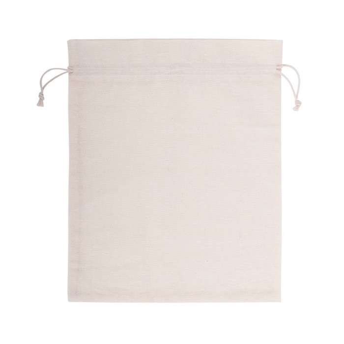 Bolsa mediana de algodón reciclado con cordones de cierre 120 g/m2 color natural tercera vista