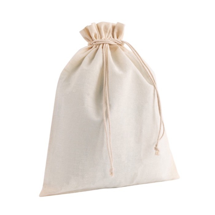 Bolsa mediana de algodón reciclado con cordones de cierre 120 g/m2 color natural cuarta vista