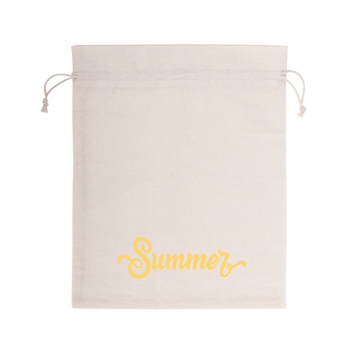 Bolsa mediana de algodón reciclado con cordones de cierre 120 g/m2 color natural quinta vista