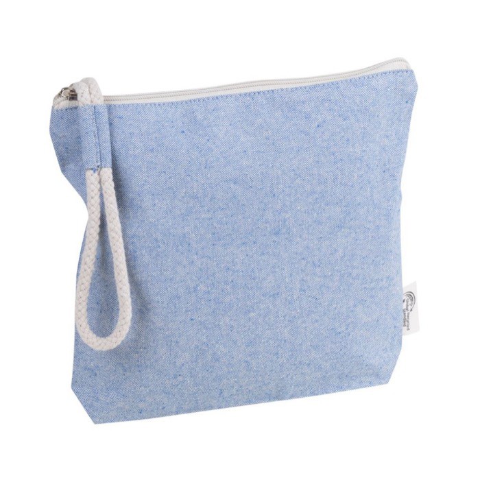 Neceser de algodón reciclado color pastel con muñequera de cuerda color azul segunda vista Neceser de algodón reciclado color pastel con muñequera de cuerda color azul segunda vista