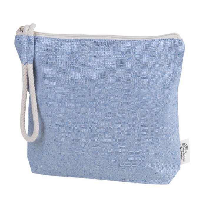 Neceser de algodón reciclado color pastel con muñequera de cuerda color azul tercera vista Neceser de algodón reciclado color pastel con muñequera de cuerda color azul tercera vista