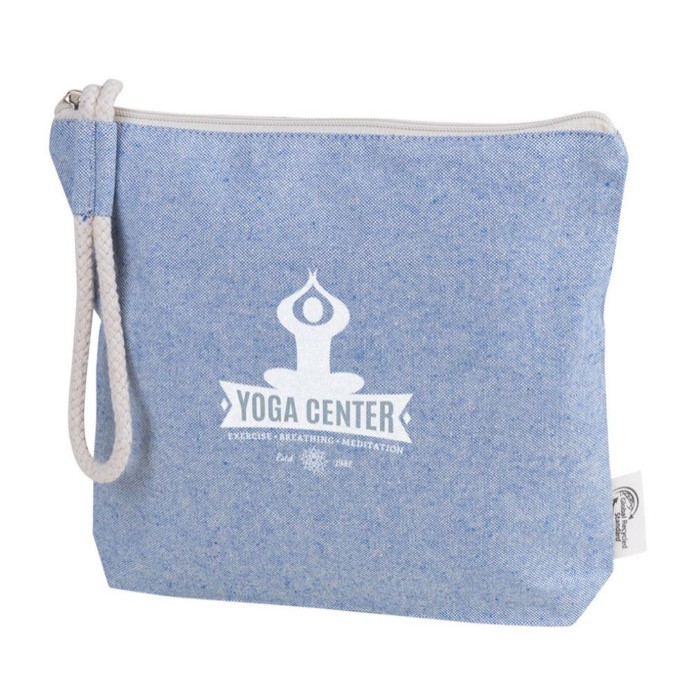 Neceser de algodón reciclado color pastel con muñequera de cuerda color azul cuarta vista Neceser de algodón reciclado color pastel con muñequera de cuerda color azul cuarta vista