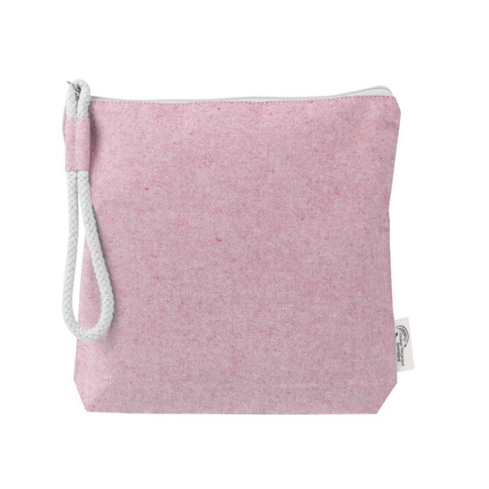 Neceser de algodón reciclado color pastel con muñequera de cuerda color rosa primera vista Neceser de algodón reciclado color pastel con muñequera de cuerda color rosa primera vista