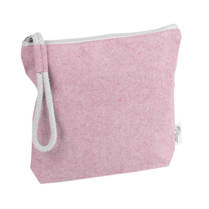 Neceser de algodón reciclado color pastel con muñequera de cuerda color rosa segunda vista Neceser de algodón reciclado color pastel con muñequera de cuerda color rosa segunda vista