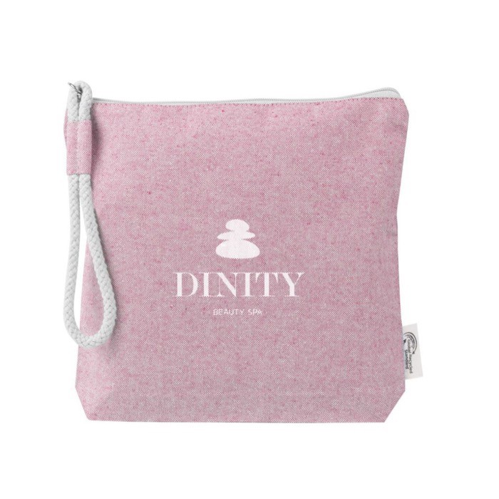 Neceser de algodón reciclado color pastel con muñequera de cuerda color rosa cuarta vista Neceser de algodón reciclado color pastel con muñequera de cuerda color rosa cuarta vista