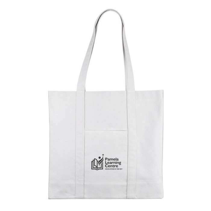 Bolsa grande de algodón reciclado con asas largas 360 g/m2 color natural tercera vista Bolsa grande de algodón reciclado con asas largas 360 g/m2 color natural tercera vista