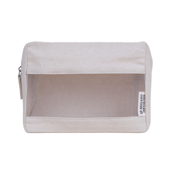 Neceser de canvas reciclado color natural con rejilla en parte frontal color natural primera vista Neceser de canvas reciclado color natural con rejilla en parte frontal color natural primera vista