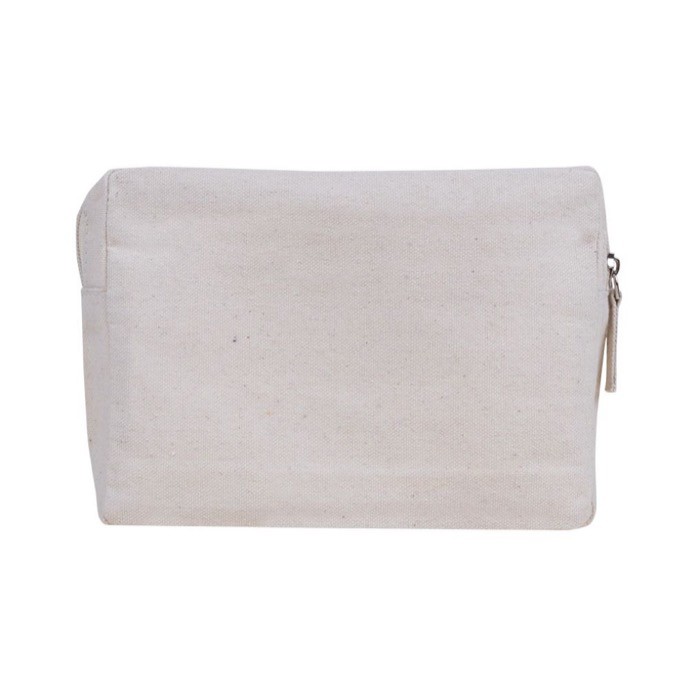 Neceser de canvas reciclado color natural con rejilla en parte frontal color natural tercera vista Neceser de canvas reciclado color natural con rejilla en parte frontal color natural tercera vista