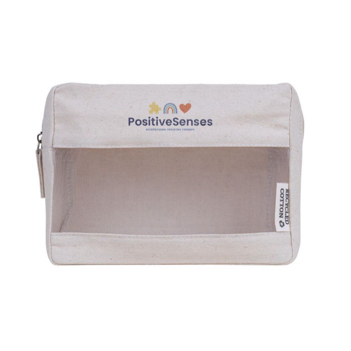 Neceser de canvas reciclado color natural con rejilla en parte frontal color natural quinta vista Neceser de canvas reciclado color natural con rejilla en parte frontal color natural quinta vista