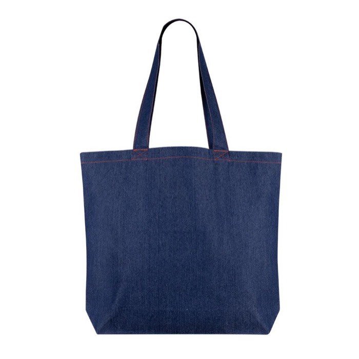 Bolsa de denim reciclado para personalizar de asas largas 280 g/m2 color azul vaquero primera vista