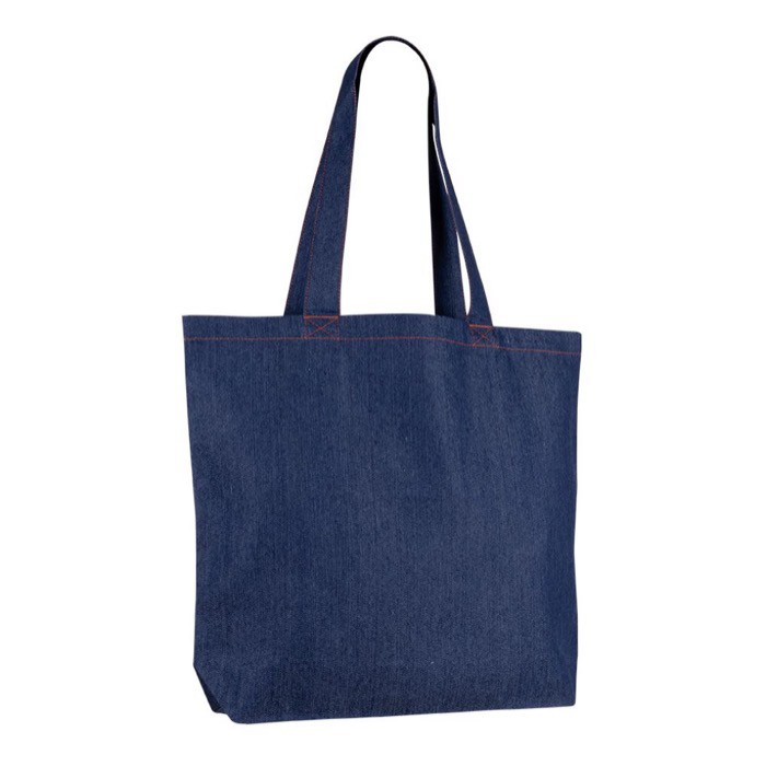 Bolsa de denim reciclado para personalizar de asas largas 280 g/m2 color azul vaquero segunda vista
