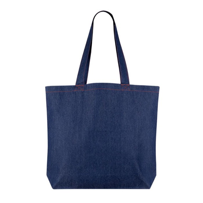 Bolsa de denim reciclado para personalizar de asas largas 280 g/m2 color azul vaquero tercera vista
