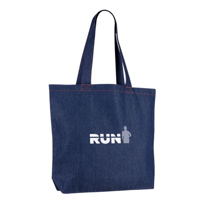 Bolsa de denim reciclado para personalizar de asas largas 280 g/m2 color azul vaquero cuarta vista