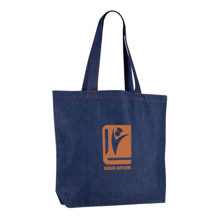 Bolsa de denim reciclado para personalizar de asas largas 280 g/m2 color azul vaquero quinta vista