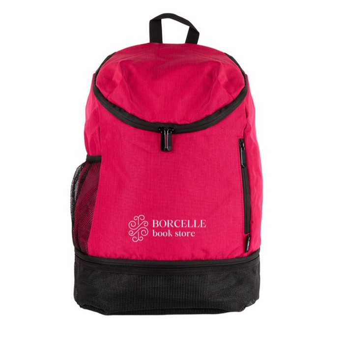 Mochila de poliéster para deportes con compartimiento de zapatos color rojo sexta vista