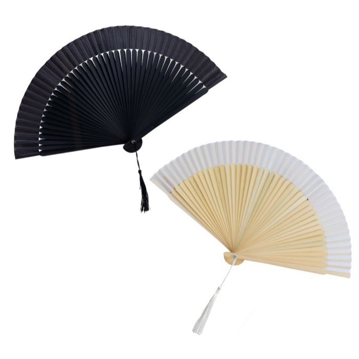 Abanico de madera de bambú con colgante de borla a juego primera vista Abanico de madera de bambú con colgante de borla a juego primera vista