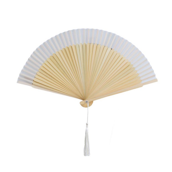 Abanico de madera de bambú con colgante de borla a juego color natural primera vista Abanico de madera de bambú con colgante de borla a juego color natural primera vista