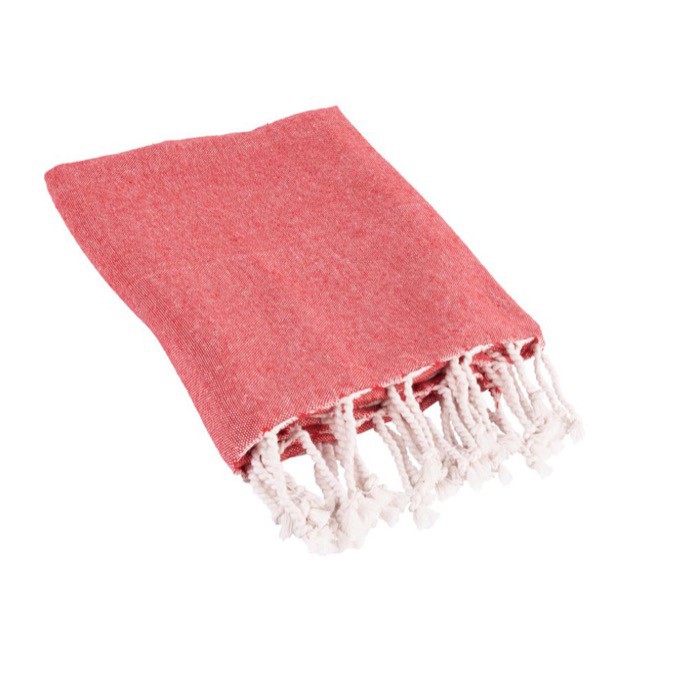 Pareo de algodón y poliéster monocolor con flecos blancos 170 g/m2 color rojo tercera vista Pareo de algodón y poliéster monocolor con flecos blancos 170 g/m2 color rojo tercera vista