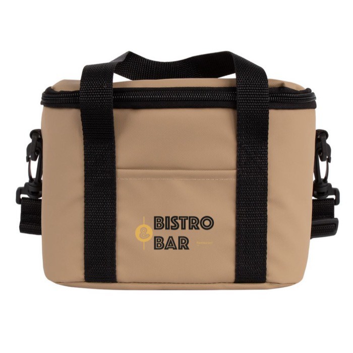 Bolsa nevera impermeable de cuero sintético y doble asa ajustable color beige tercera vista Bolsa nevera impermeable de cuero sintético y doble asa ajustable color beige tercera vista