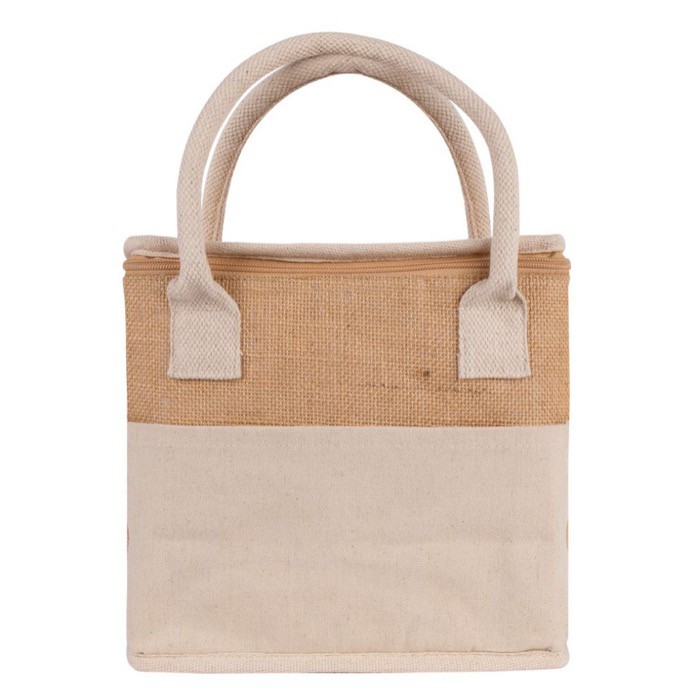 Bolsa nevera de yute y asas resforzadas de algodón para transporte color natural primera vista Bolsa nevera de yute y asas resforzadas de algodón para transporte color natural primera vista