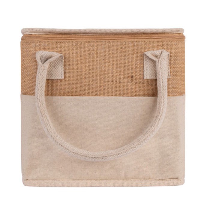 Bolsa nevera de yute y asas resforzadas de algodón para transporte color natural segunda vista Bolsa nevera de yute y asas resforzadas de algodón para transporte color natural segunda vista