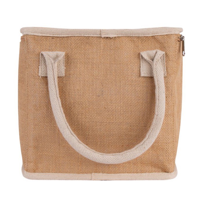 Bolsa nevera de yute y asas resforzadas de algodón para transporte color natural quinta vista Bolsa nevera de yute y asas resforzadas de algodón para transporte color natural quinta vista