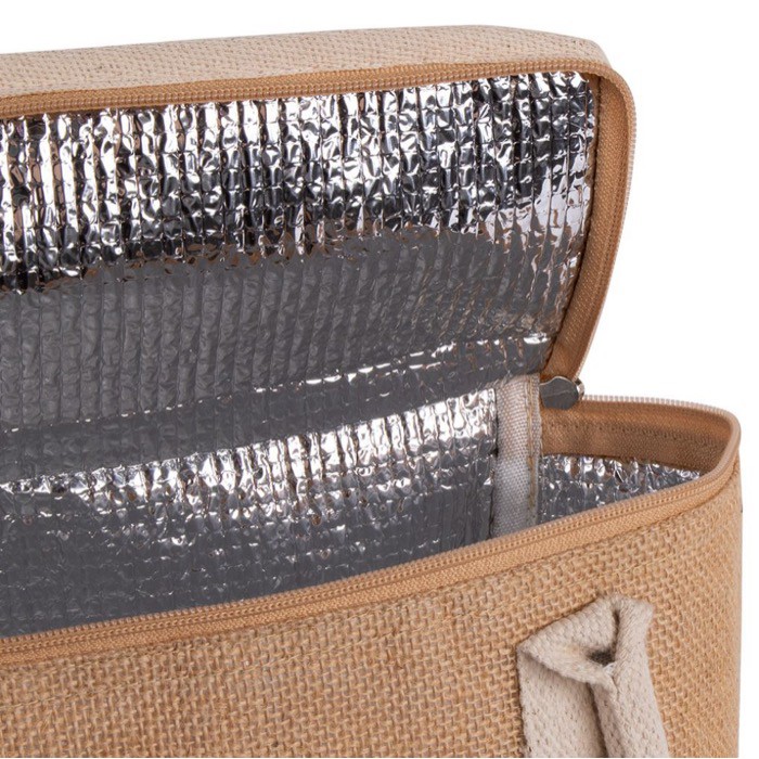 Bolsa nevera de yute y asas resforzadas de algodón para transporte color natural vista detalle Bolsa nevera de yute y asas resforzadas de algodón para transporte color natural vista detalle