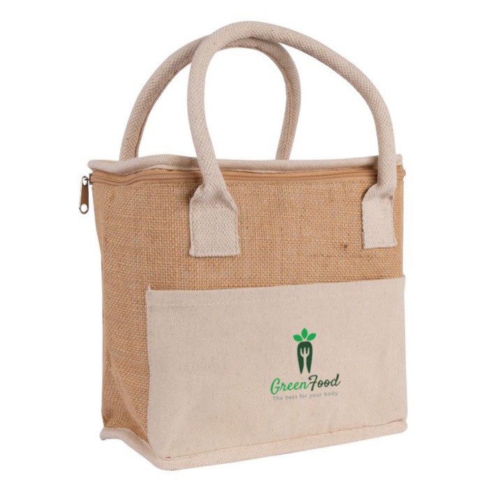 Bolsa nevera de yute y asas resforzadas de algodón para transporte color natural vista detalle 3 Bolsa nevera de yute y asas resforzadas de algodón para transporte color natural vista detalle 3