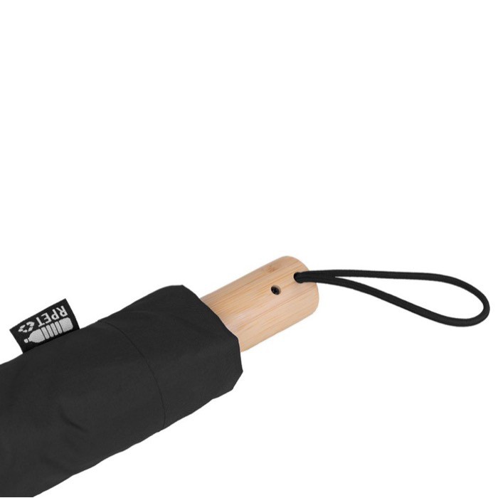 Paraguas antiviento de pongee RPET con mango de bambú Ø97 color negro quinta vista Paraguas antiviento de pongee RPET con mango de bambú Ø97 color negro quinta vista