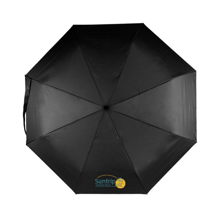 Paraguas antiviento de pongee RPET con mango de bambú Ø97 color negro sexta vista Paraguas antiviento de pongee RPET con mango de bambú Ø97 color negro sexta vista