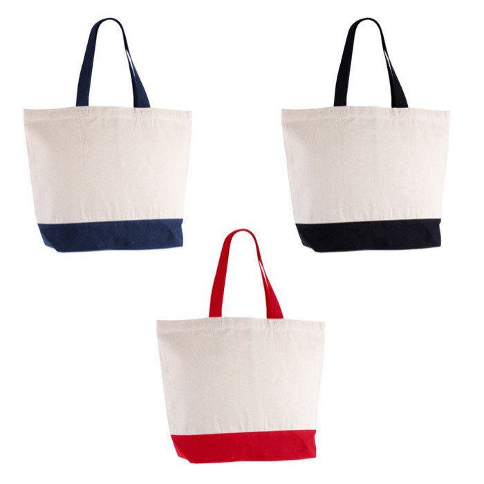 Bolsa de algodón reciclado con asa y base de colores 320 g/m2 primera vista Bolsa de algodón reciclado con asa y base de colores 320 g/m2 primera vista