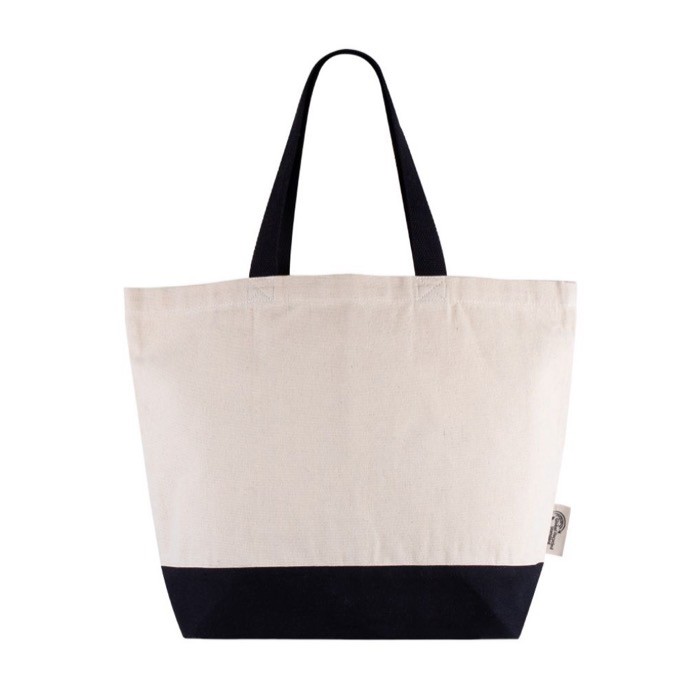 Bolsa de algodón reciclado con asa y base de colores 320 g/m2 color negro primera vista Bolsa de algodón reciclado con asa y base de colores 320 g/m2 color negro primera vista