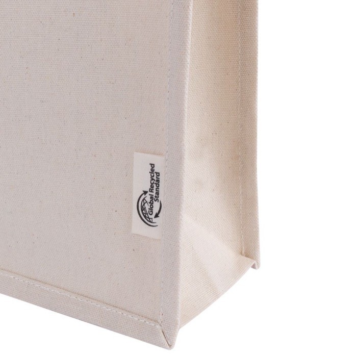 Bolsa pequeña de algodón reciclado para personalizar con asa corta color natural cuarta vista Bolsa pequeña de algodón reciclado para personalizar con asa corta color natural cuarta vista