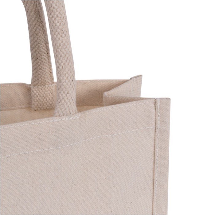 Bolsa pequeña de algodón reciclado para personalizar con asa corta color natural quinta vista Bolsa pequeña de algodón reciclado para personalizar con asa corta color natural quinta vista