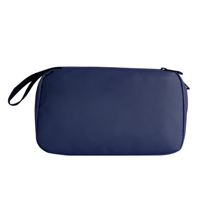 Neceser de cuero sintético de suave tacto con doble cremallera color azul marino tercera vista Neceser de cuero sintético de suave tacto con doble cremallera color azul marino tercera vista