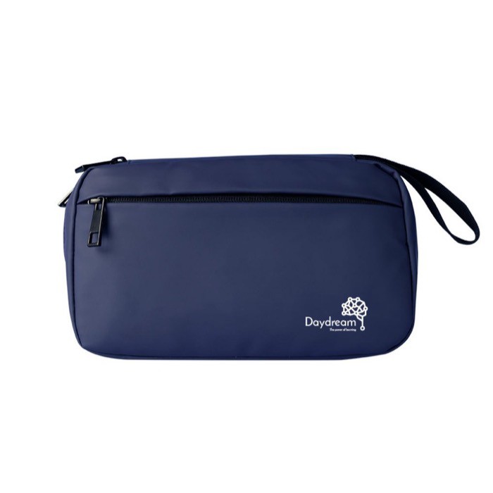 Neceser de cuero sintético de suave tacto con doble cremallera color azul marino cuarta vista Neceser de cuero sintético de suave tacto con doble cremallera color azul marino cuarta vista